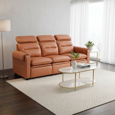 87'' Brown Faux Leather 3-Seat Storage Recliner Sofa And 37.8'' Coffee Table