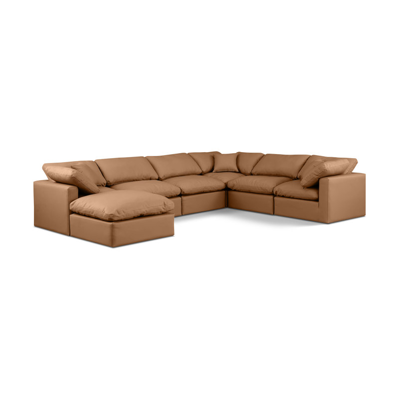 Itala Upholstered U-Shaped Sectional Reversible, Cognac Vegan Leather