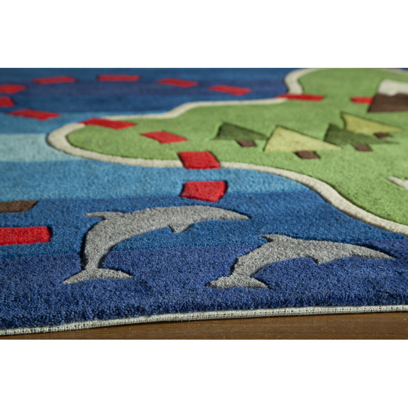 Tapis vert / bleu touffeté à la main Calista, Rectangle 3 pi x 5 pi