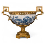 Porcelain Grand Round Trophy Vase With Bronze Blue Willow