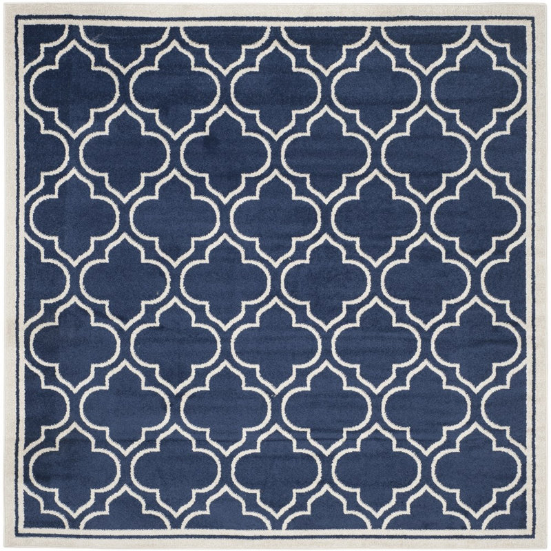 tapis intérieur/extérieur bleu/beige tissé à la machine Carman, Carré 7 pi