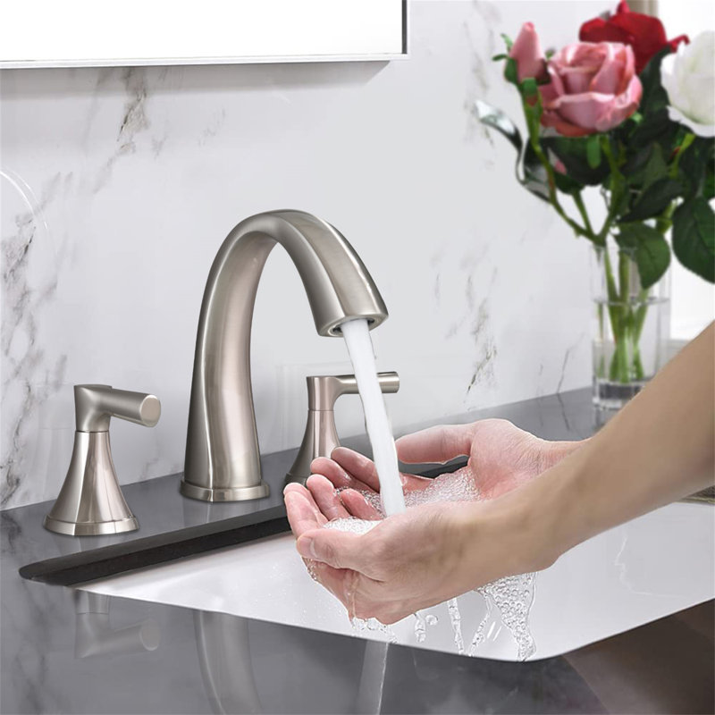 Widespread Bathroom Sink Faucets Two Handle 3 Hole Vanity Bath Faucet  With Drain Assembly, Brushed Nickel