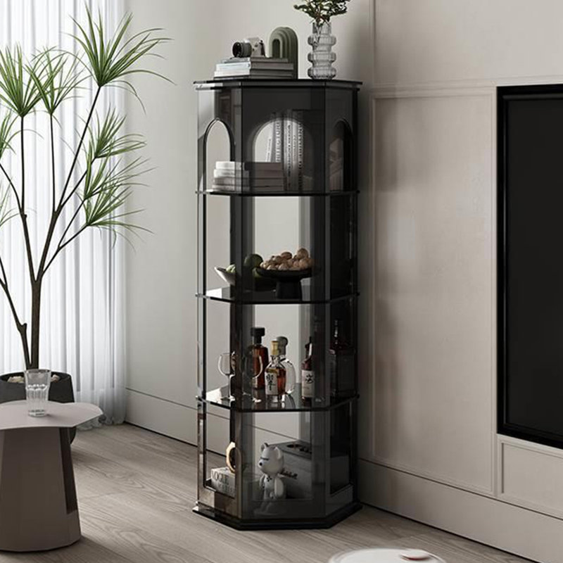 Modern simple semi-circle acrylic accent cabinet, (4 Shelves) 59.06"H x 22.2"W x 19.23"D, Black