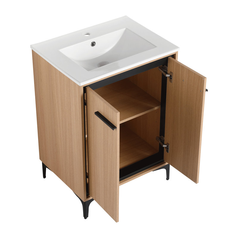 Meuble-lavabo de 24 po avec lavabo, cube de rangement en bois d'ingénierie, blocs et manuel d'assemblage facile, style américain, base en chêne de 24 po, lavabo et armoire, matériau, preuve, procédé, conception,