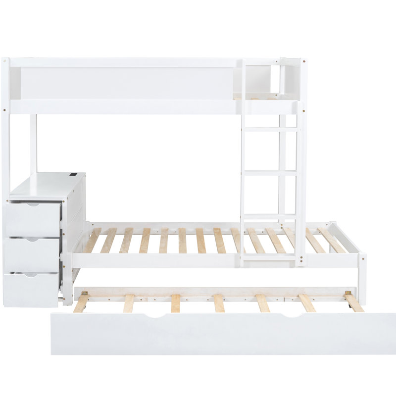 Lit superposé Twintwin avec bureau de rangement, lit gigogne simple et prises de courant, blanc - chambre à coucher moderne indispensable pour les familles