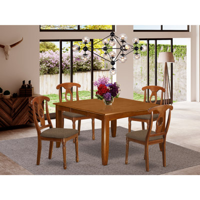 Square Saddle Brown Finish Solid Wood Top Dining table with Chairs with Lattice Back