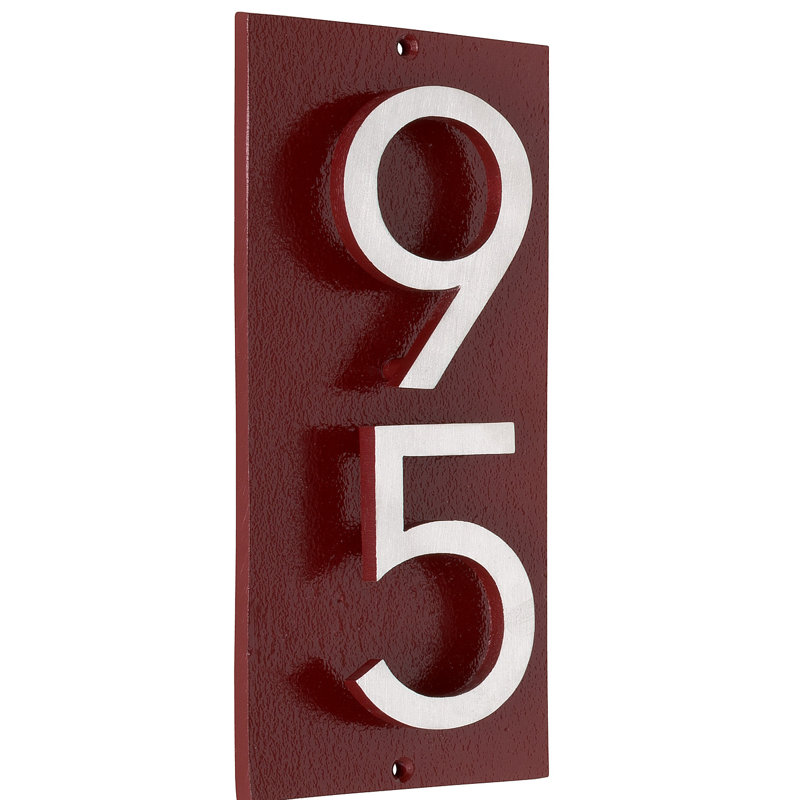 Plaque d'adresse murale flottante sur 1 ligne, Rouge brique, Nickel satiné deux tons, Oui