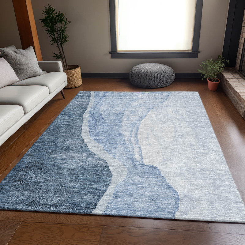 Premium Machine Washable Prisco Blue Rug, Rectangle 9' x 12'