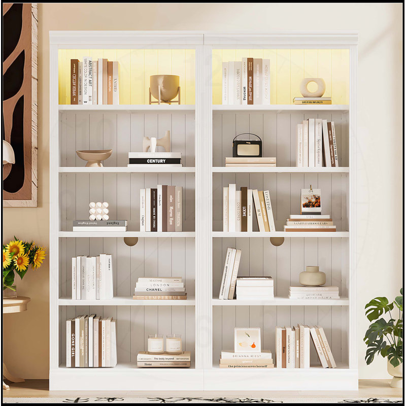 Stylish 83-Inch Tall Wood Bookcase Suite with LED Light Strip, Adjustable Shelves, and Modern Design for Versatile Home Storage