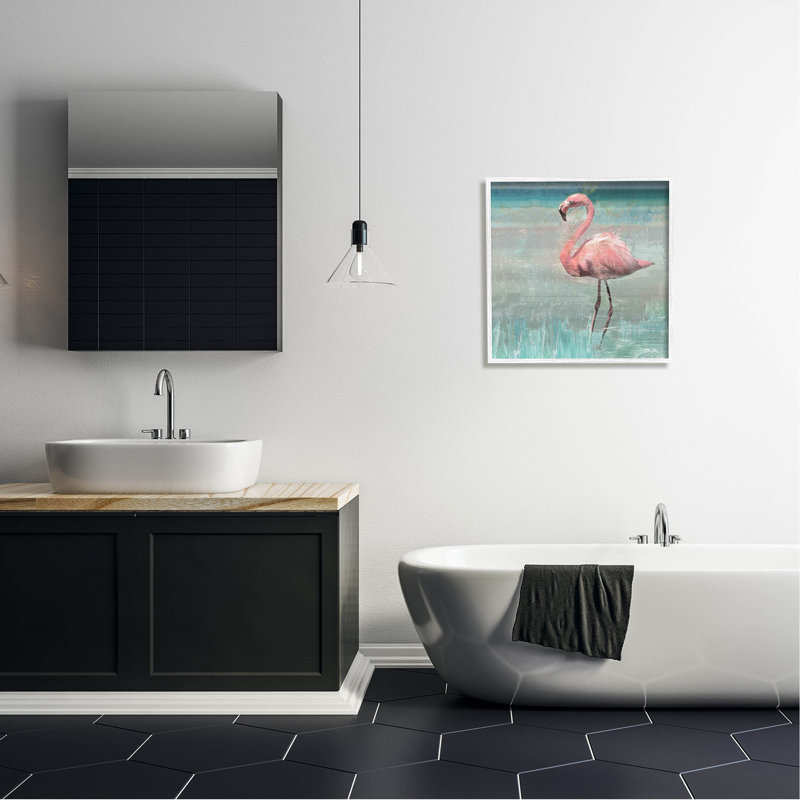 Tropical Flamingo Collage White Framed 24" x 24" Wall Art
