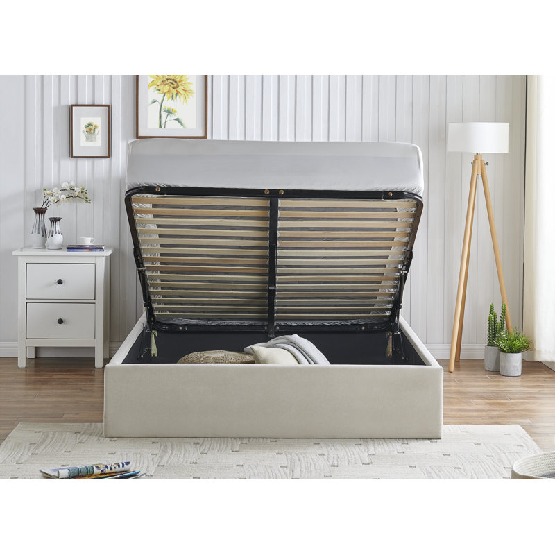 Campbell Upholstered Ottoman Storage Bed, Natural, Double (4'6)