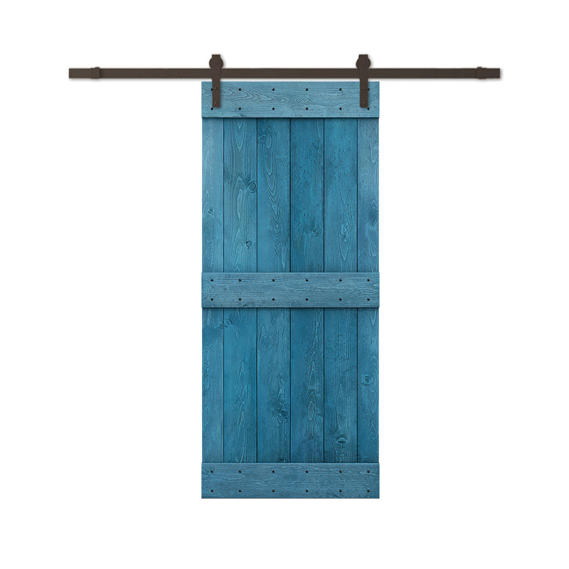 Porte de grange à panneaux et en bois avec quincaillerie d'installation, 20 po x 84 po, Bleu océan, Noir mat