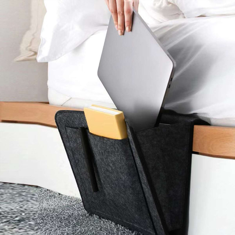 Bedside Caddy Bedside Storage Organizer for Remote Control, Magazines, Phone, Glasses, Gray