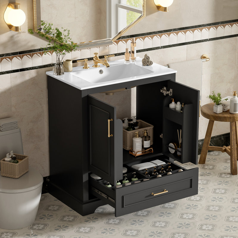30" Single Bathroom Vanity With Ceramic Top, Black