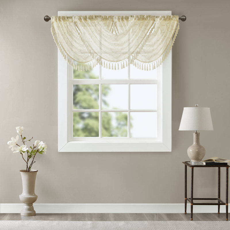Irina Diamond Sheer Embroidered Single Waterfall Valance, Ivory