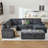 130" Wide U-Shaped Sectional Sofa With Multiple Storage Seats And 2-Seat Movable Ottoman, Gray Faux Fur-1116000390