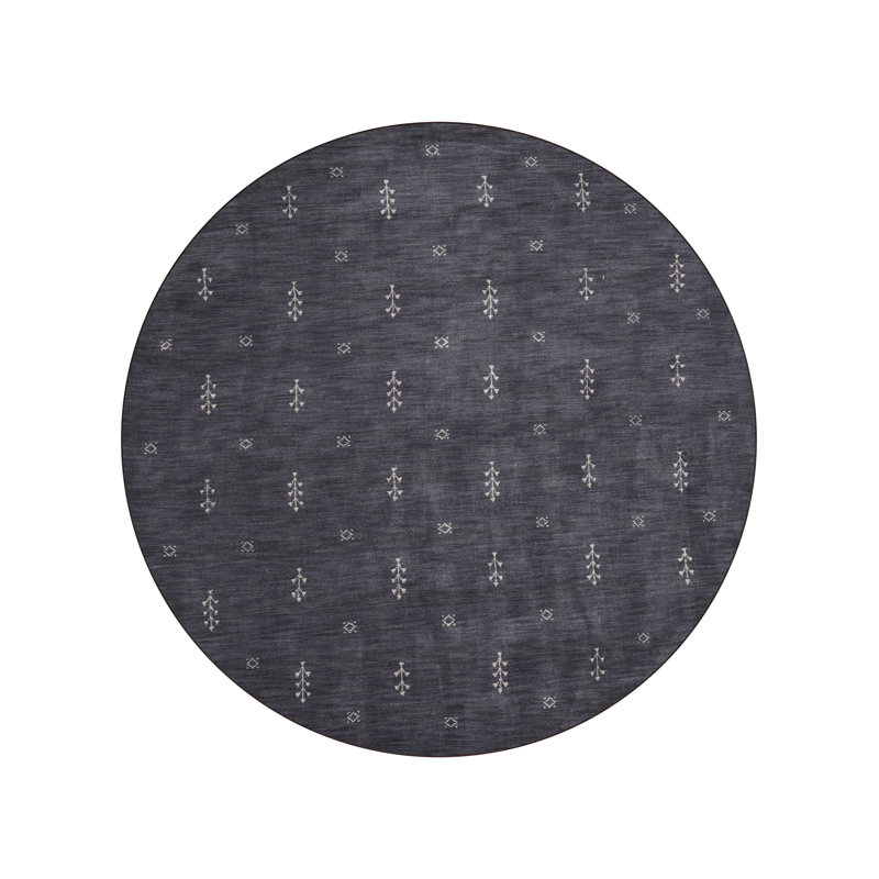 Anley Hand Knotted Loom Wool Eco-Friendly Area Rugs - Round, Charcoal White Color, Contemporary Modern Design, High Pile Thick Handmade Anti Skid Area Rugs for Living Room, Bed Room