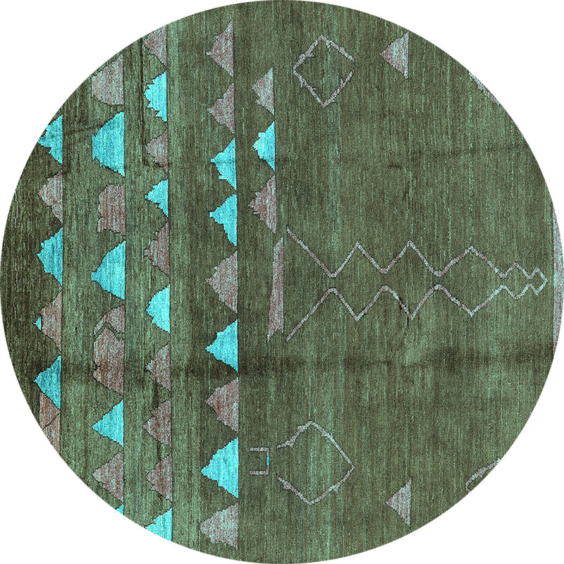 Tapis turquoise / bleu en laine tissé à la machine Derrice, Rond 3 pi