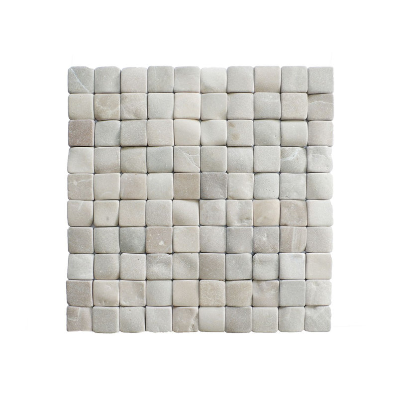 Florida 12" x 12" Natural Stone Grid Pebble Mosaic Wall Tile, Tan