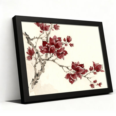 Tableau aquarelle sur toile tendue représentant une branche de prunier en fleurs, idéal pour décorer un salon ou une chambre.