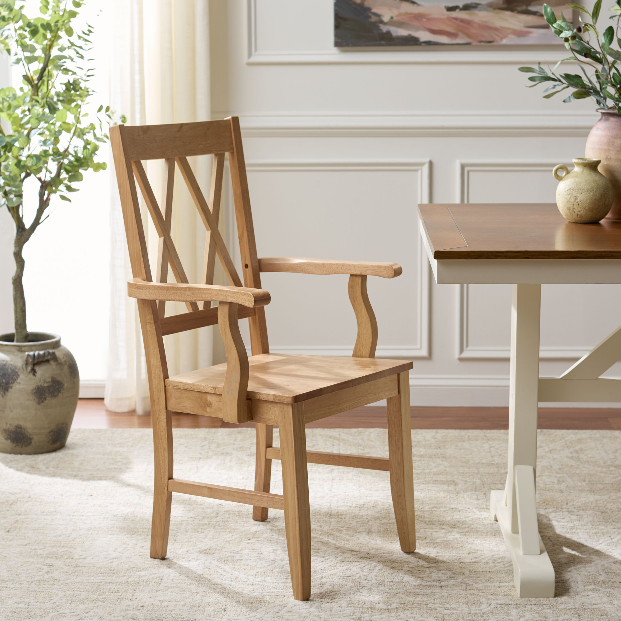 Yelena Double X-Back Arm Chair, Light Oak