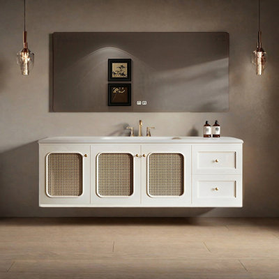 French retro-style rattan bathroom cabinet