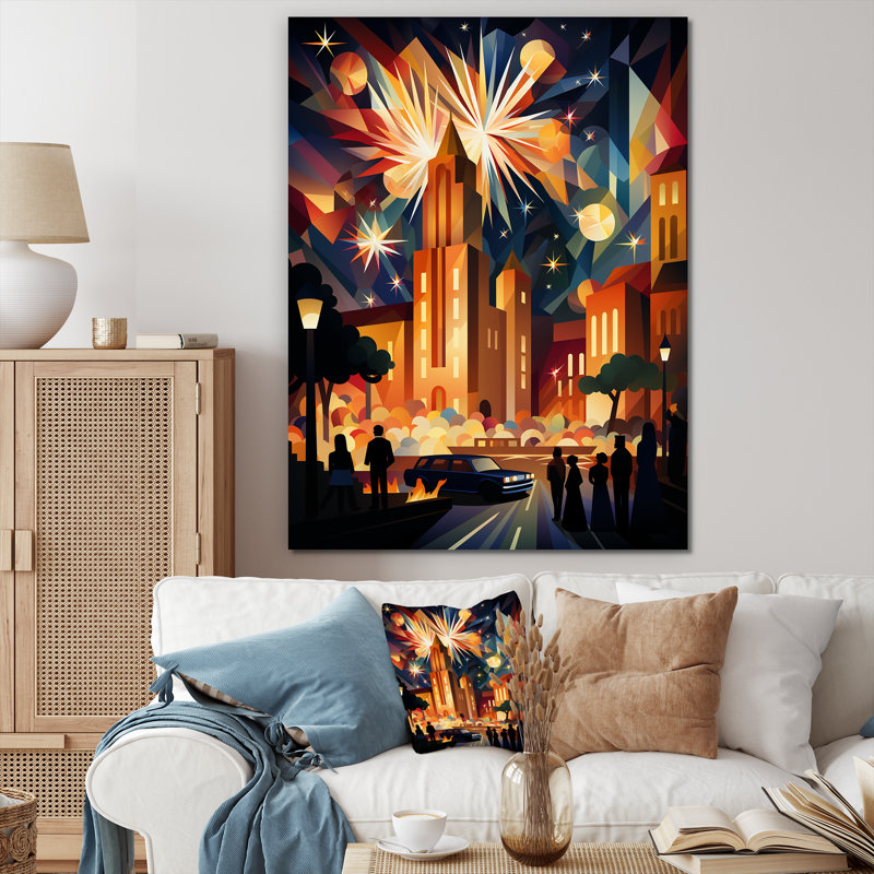 Cubic Sunset Cityscape - City Art Deco Wall Art, Toile tendue, 40" H x 30" W
