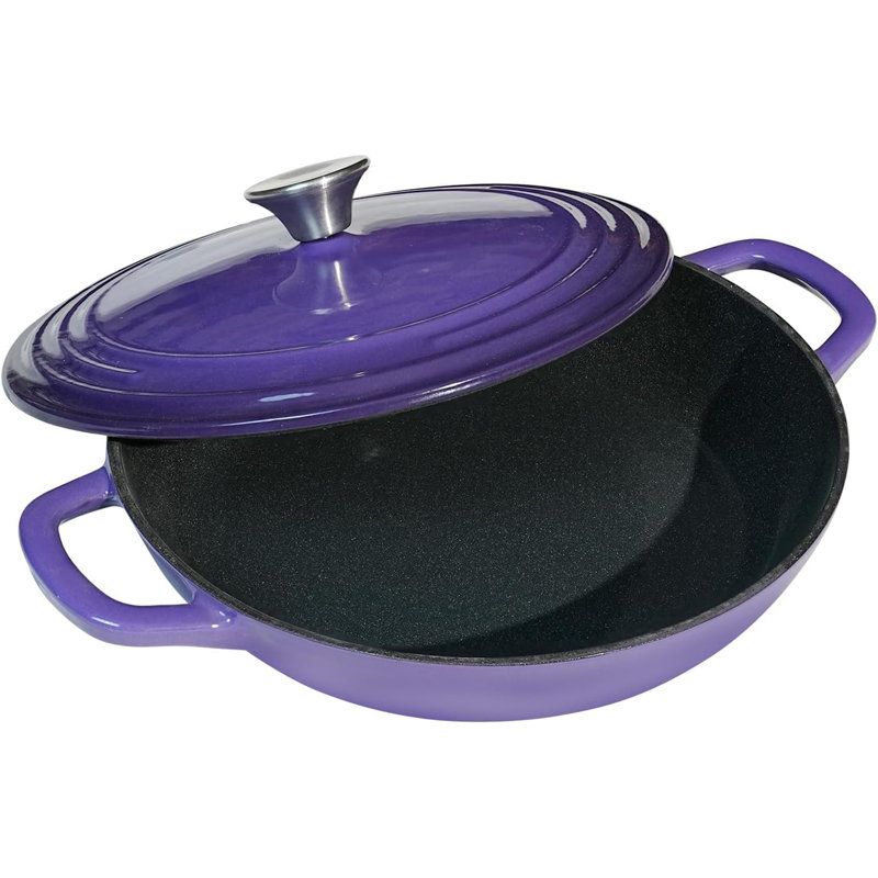 Braisière en fonte émaillée de 2,25 pintes - Mini poêle peu profonde pour 1 à 2 personnes, toutes les surfaces de cuisson et allant au four