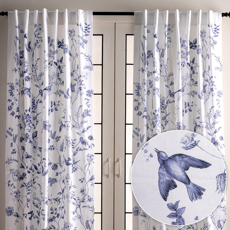 Maison d' Hermine Curtains for Living Room 100% Cotton 124 inch Length Two Panel Light Filtering Curtains for Windows with Rod and Loop Pockets Valentines Day Gifts (Neo Ipomee - White, 50"W x 124"L)