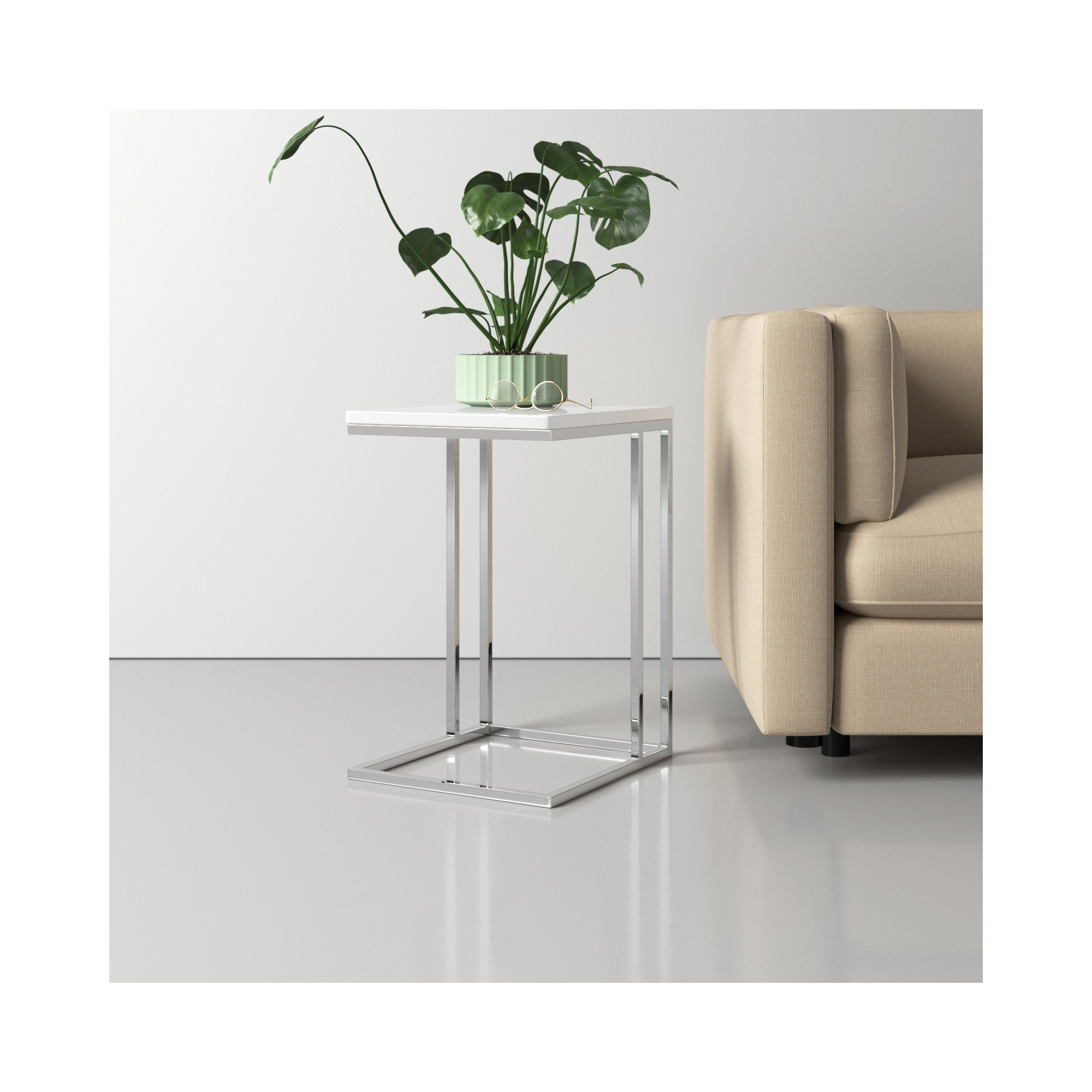 Hampshire End Table, Gold/White