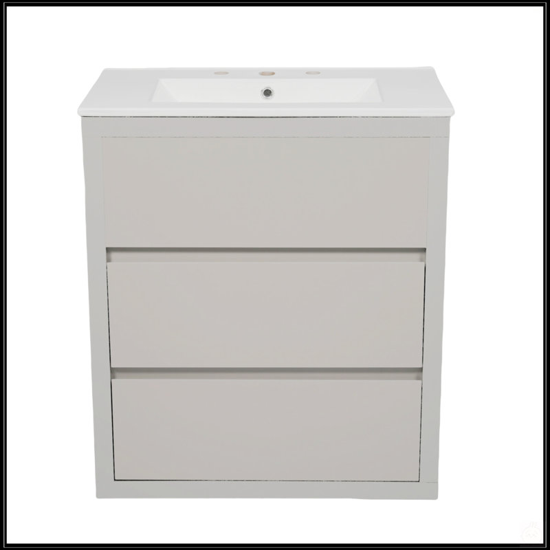 Meuble-lavabo autoportant de 30 pouces avec lavabo en céramique, 2 tiroirs pleine extension et conception sans poignée à 45 °