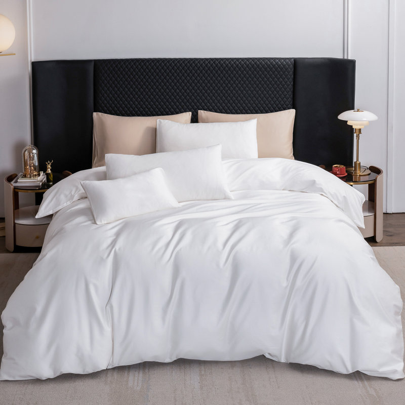 Ensemble de housse de couette MooMee, Housse de couette grand et 2 taies d'oreiller stan, Blanc brillant