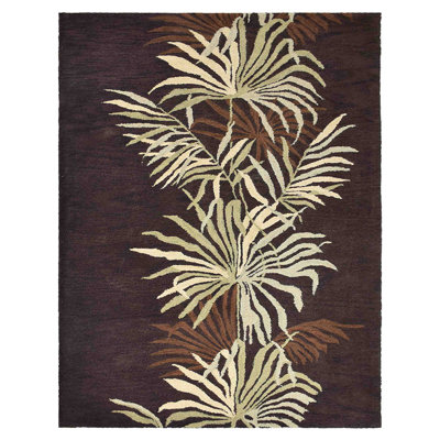 Tapis rectangulaires en laine touffetés à la main Shivangi de 9 x 12 po - Rectangle, couleur brune, motif floral moderne, tapis épais antidérapants faits à la main pour salon, chambre à coucher
