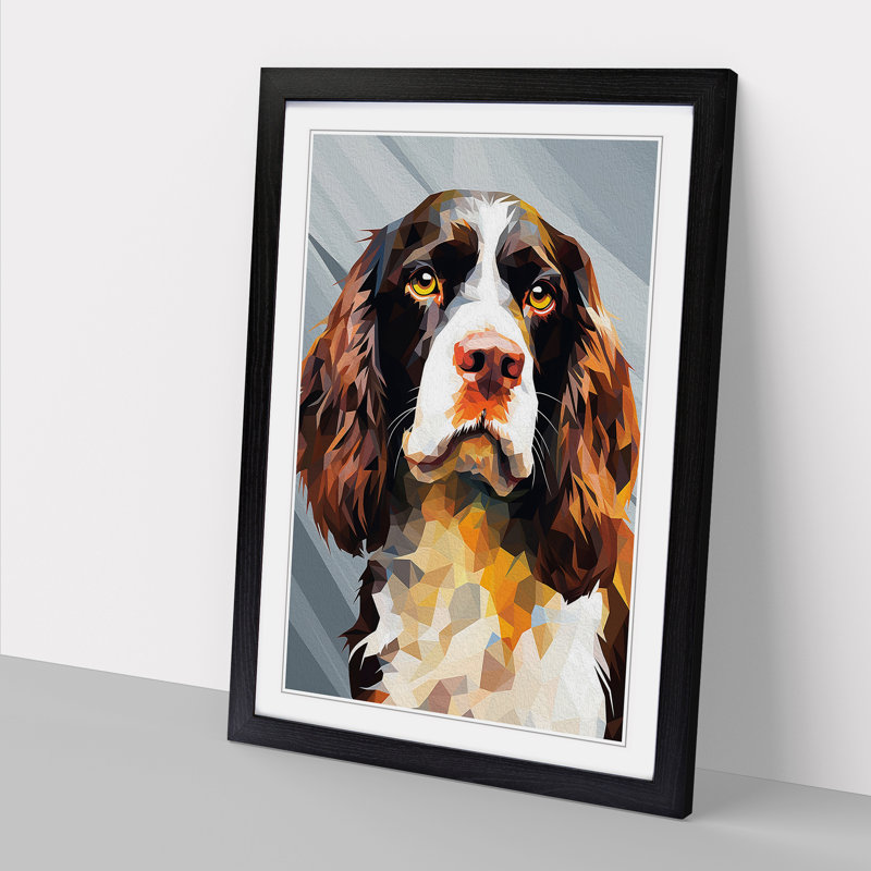 English Springer Spaniel Geometric No.2 - Single Picture Frame Print on Wood, Black, 34cm H x 25cm W x 2cm D