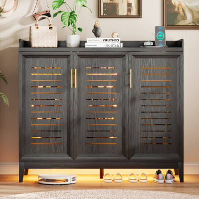 5-Tier Shoe Cabinet with Rotating Shoe Rack, Adjustable Shelves and Tri-Color Sensor Light, Freestanding Shoe Storage Cabinet