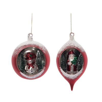  Glass Santa/Snowman In Globe Ornament Set of 2 Christmas Home Decorations