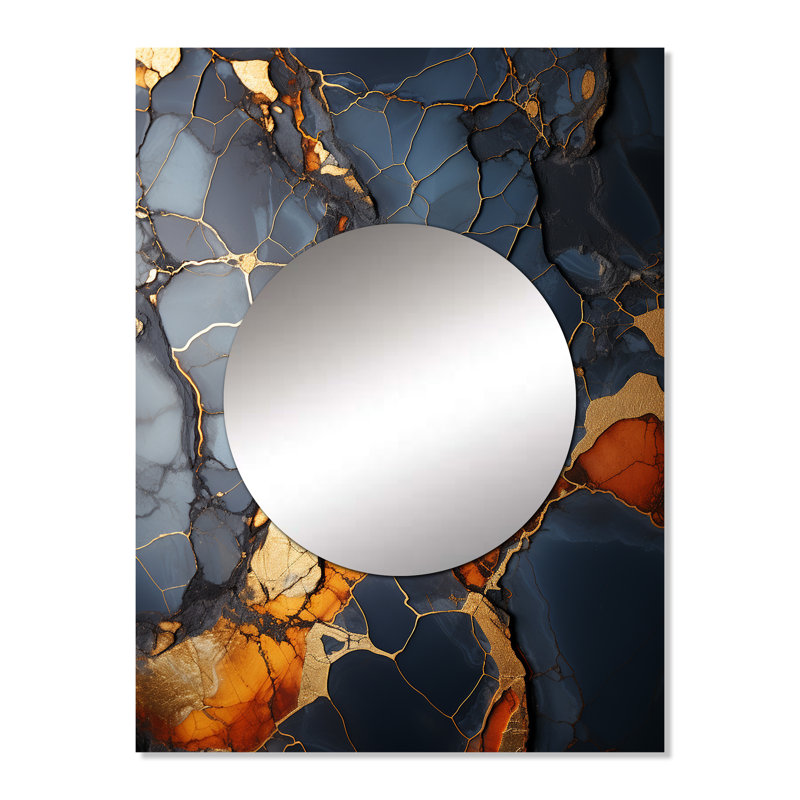 Grey and Gold Abstract Marble Granite I - Abstract Mirror, Modern Decorative Wall Mirror, Printed Metal Art, 32" x 24"