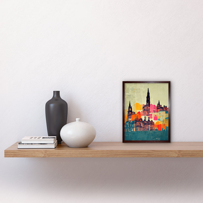 Boho Abstract Cityscape Skyline Folk - Print, Brown Framed Paper, 25.9cm H x 20.6cm W x 1.5cm D