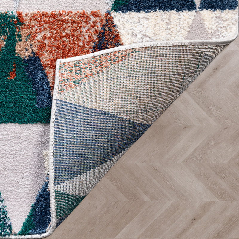 Large Gray Geometric Synthetic Area Rug with Jewel Tones