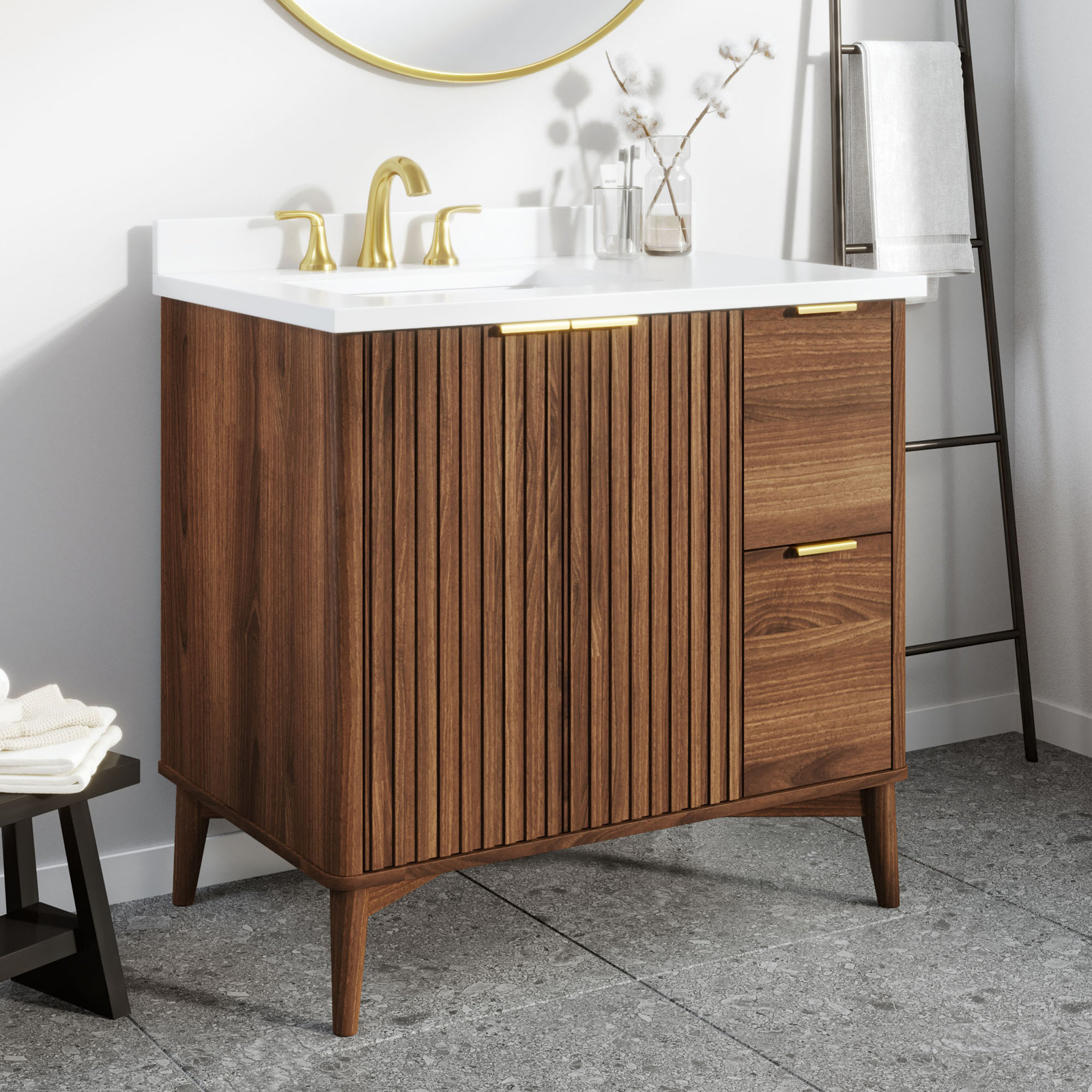 Gabi 36" Single Bathroom Vanity, Warm Walnut