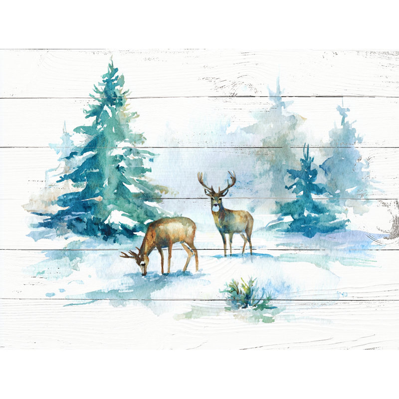 "Buck and Pines in Winter", art mural sur toile, H 16 po x l 12 po