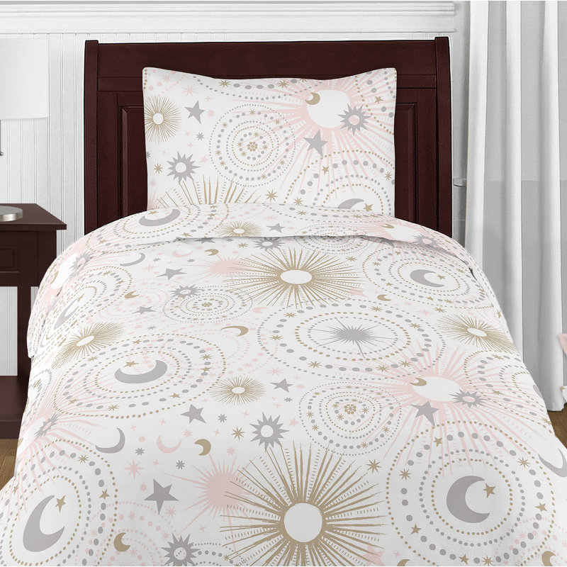 Blush Pink and Gold Celestial Twin Microfiber Bedding Set