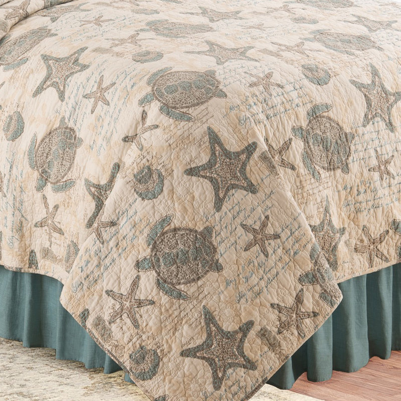 Amber Sands Coastal Blue Cotton Reversible Quilt Set
