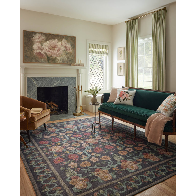Rifle Paper Co. x Loloi Rosa Black Area Rug, Runner 2'6" x 12'