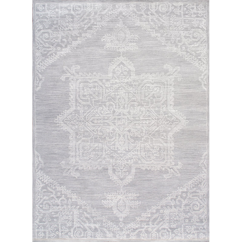 Tapis oriental moderne touffeté à la main argent / ivoire, Rectangle de 5 pi x 8 pi