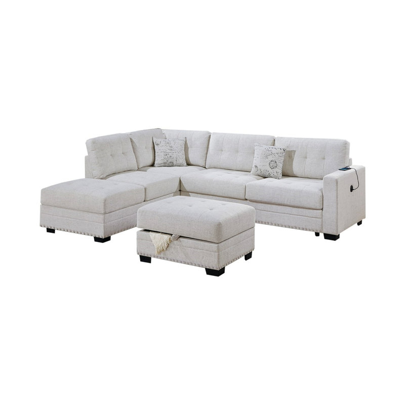 Canapé modulaire en L avec repose-pieds et canapé rembourré Living Room, Beige
