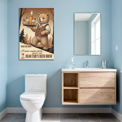 Fashion Bear Cub Holding Beer Tray Forest Background