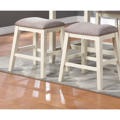 Counter Height Dining Of 2 - Solid Wood With Foam Cushion Contemporary High Stools For Cream Seat, Legs