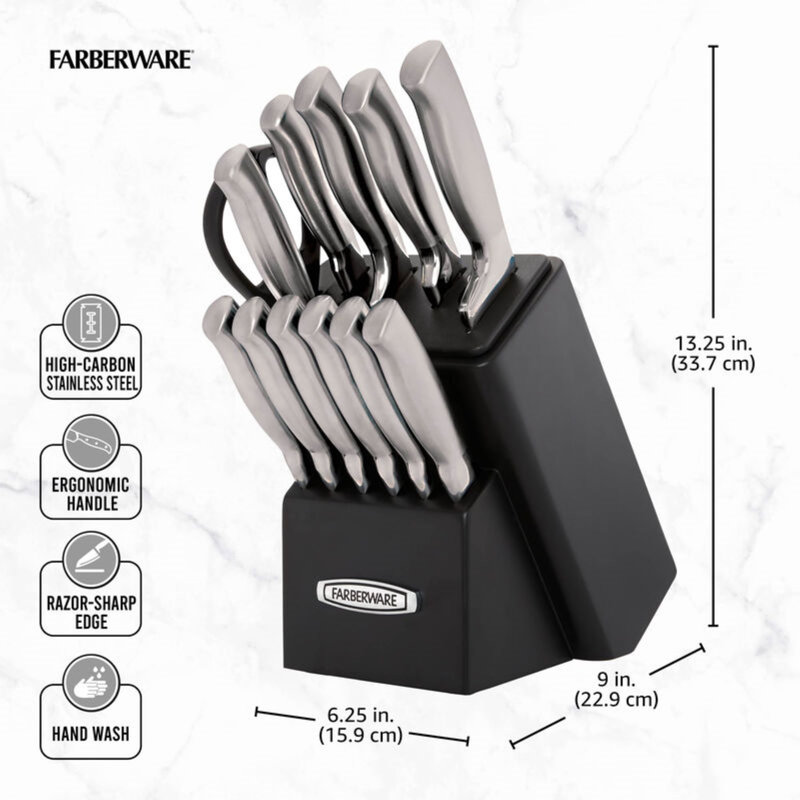 Farberware Edgekeeper Professional 13-Piece Knife Block Set with Built-In Sharpener