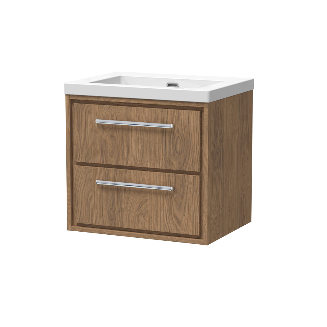 B&Q - Lille Wall Hung Two Drawer Contemporary Vanity Unit With Basin In Antique Oak613 X 462mm - Image 2